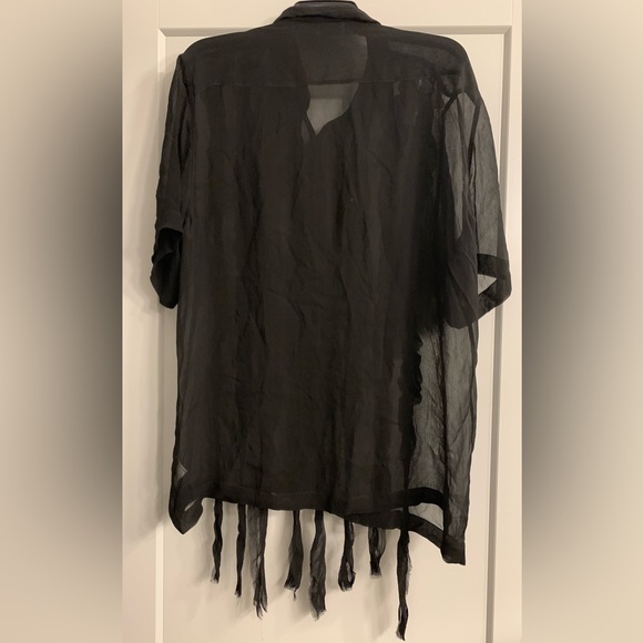 Dries Van Noten Clasan Ruffle Front Viscose Chiffon Shirt Black size US 10 FR42 - Picture 8 of 14
